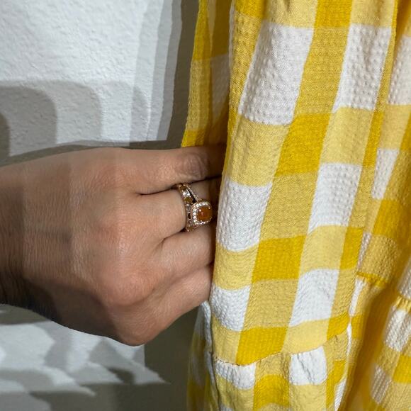 English Factory Yellow Textured Gingham Tiered Baby Doll Maxi Dress Sz M - Picture 5 of 12